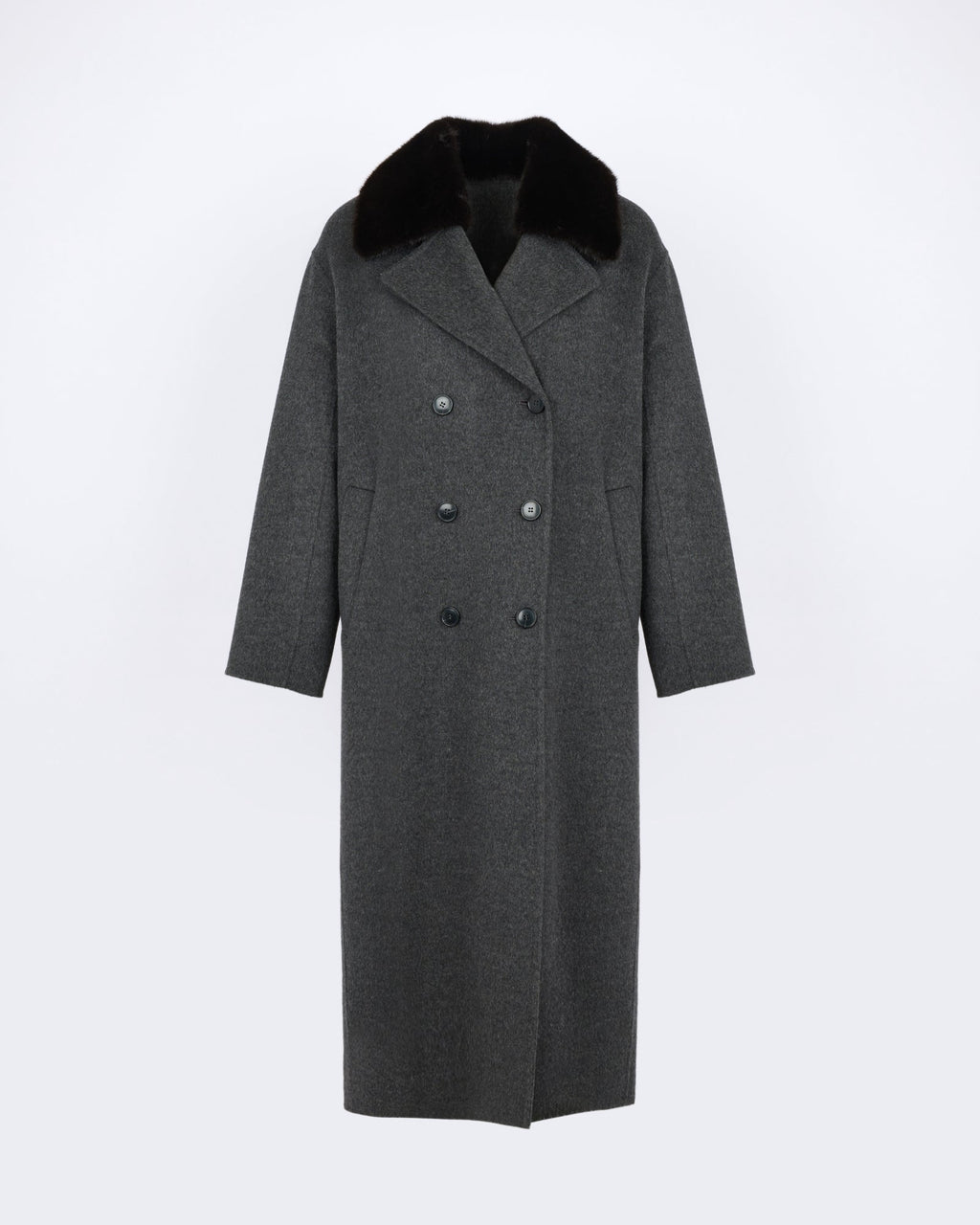 Eleanor | Long Double-Breasted Coat with Detachable Plush Collar - Grey – photo 5