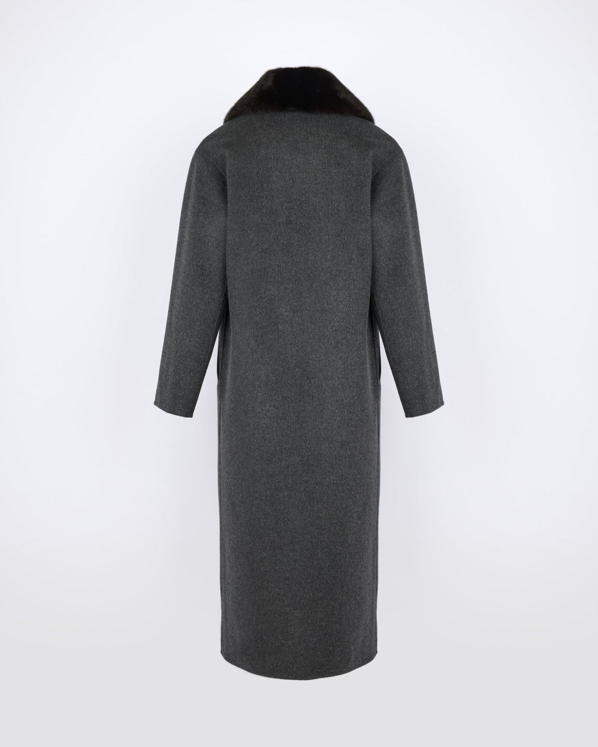 Eleanor | Long Double-Breasted Coat with Detachable Plush Collar - Grey – photo 6