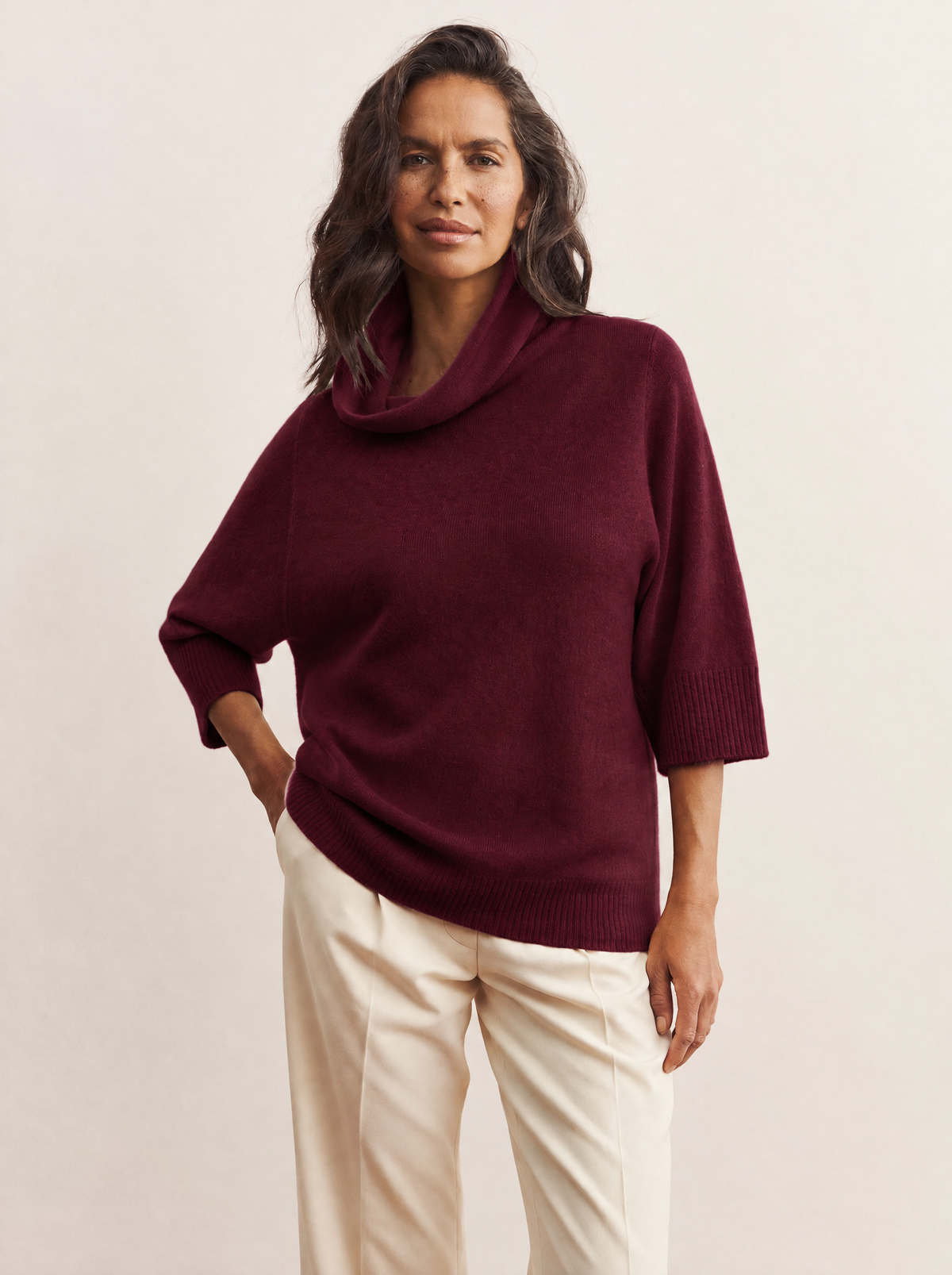 Eloise | Soft Knit Funnel-Neck Jumper – Burgundy