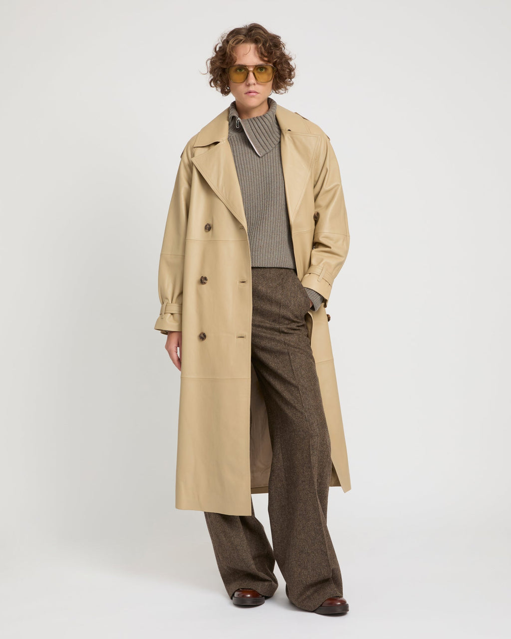 Genevieve | Long Belted Trench Coat - Oat – photo 3