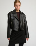 Harriet | Cropped Biker Jacket - Black | Velbrooke