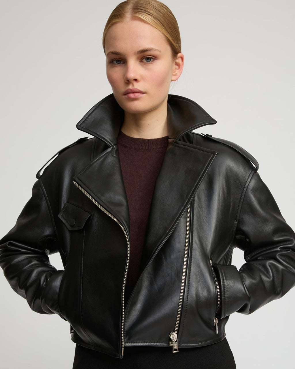Harriet | Cropped Biker Jacket - Black – photo 2