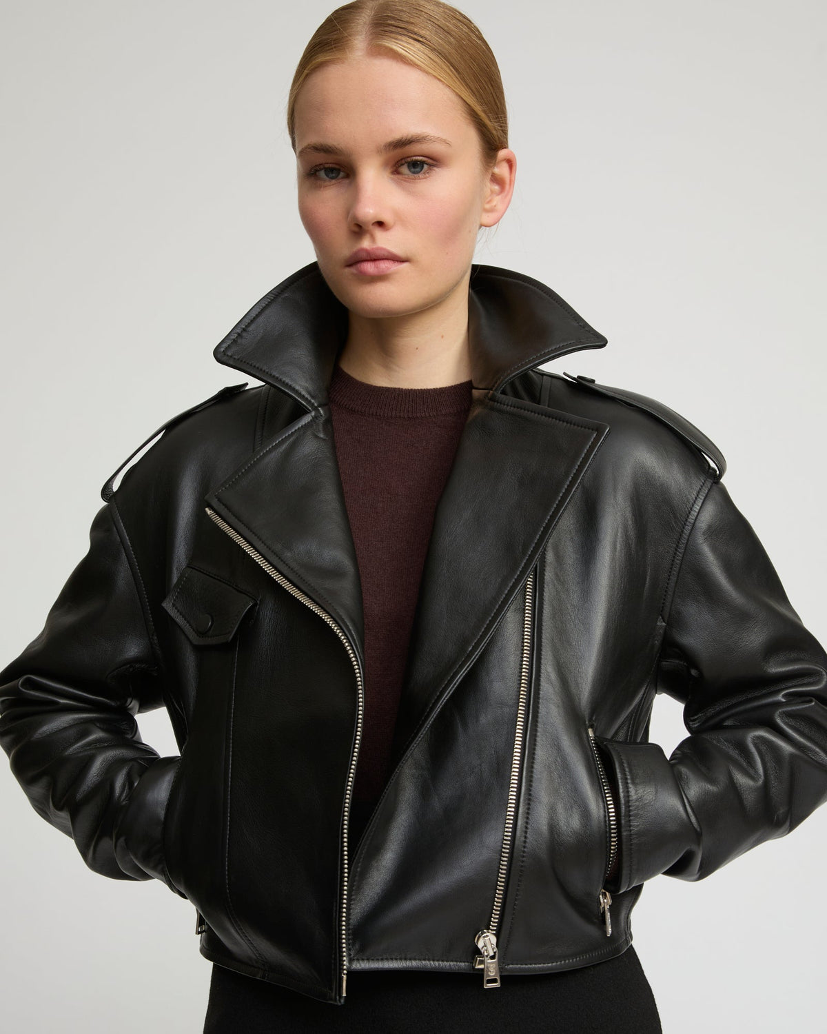 Harriet | Cropped Biker Jacket - Black – photo 2