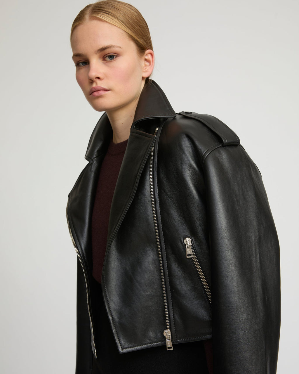 Harriet | Cropped Biker Jacket - Black – photo 3