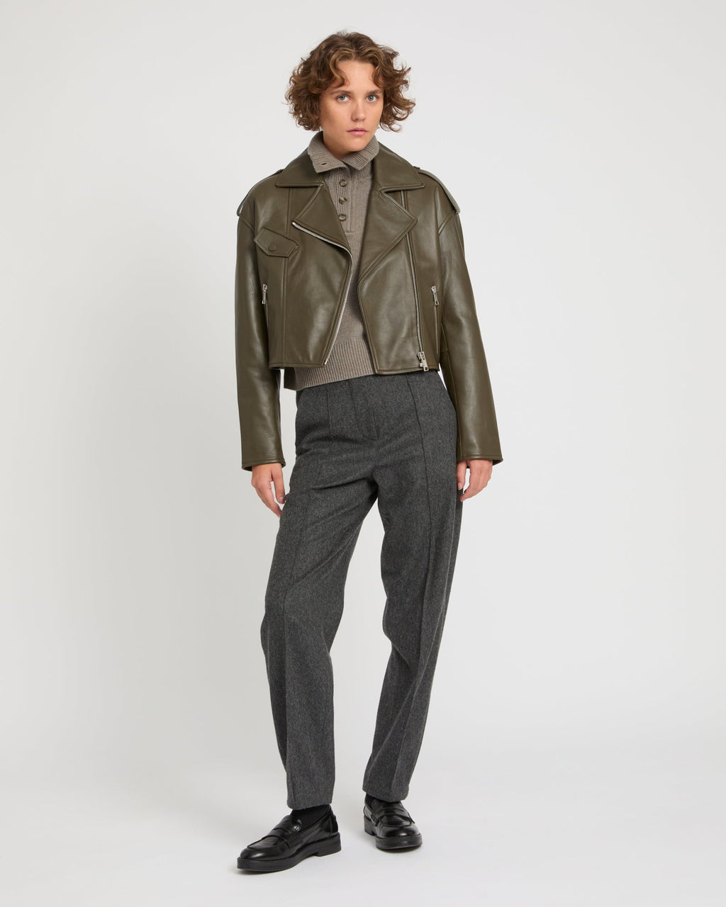 Harriet | Cropped Biker Jacket - Khaki – photo 2