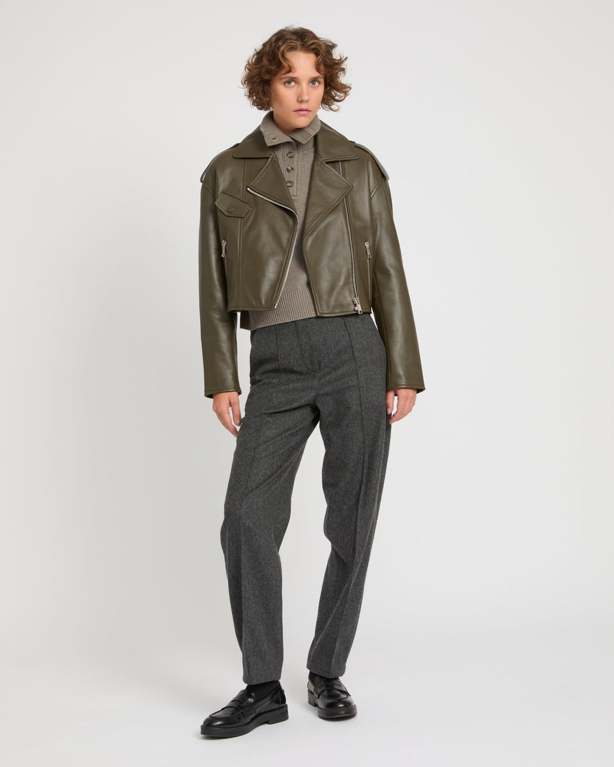 Harriet | Cropped Biker Jacket - Khaki – photo 2