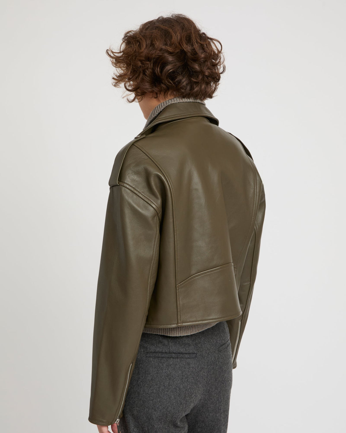 Harriet | Cropped Biker Jacket - Khaki – photo 3