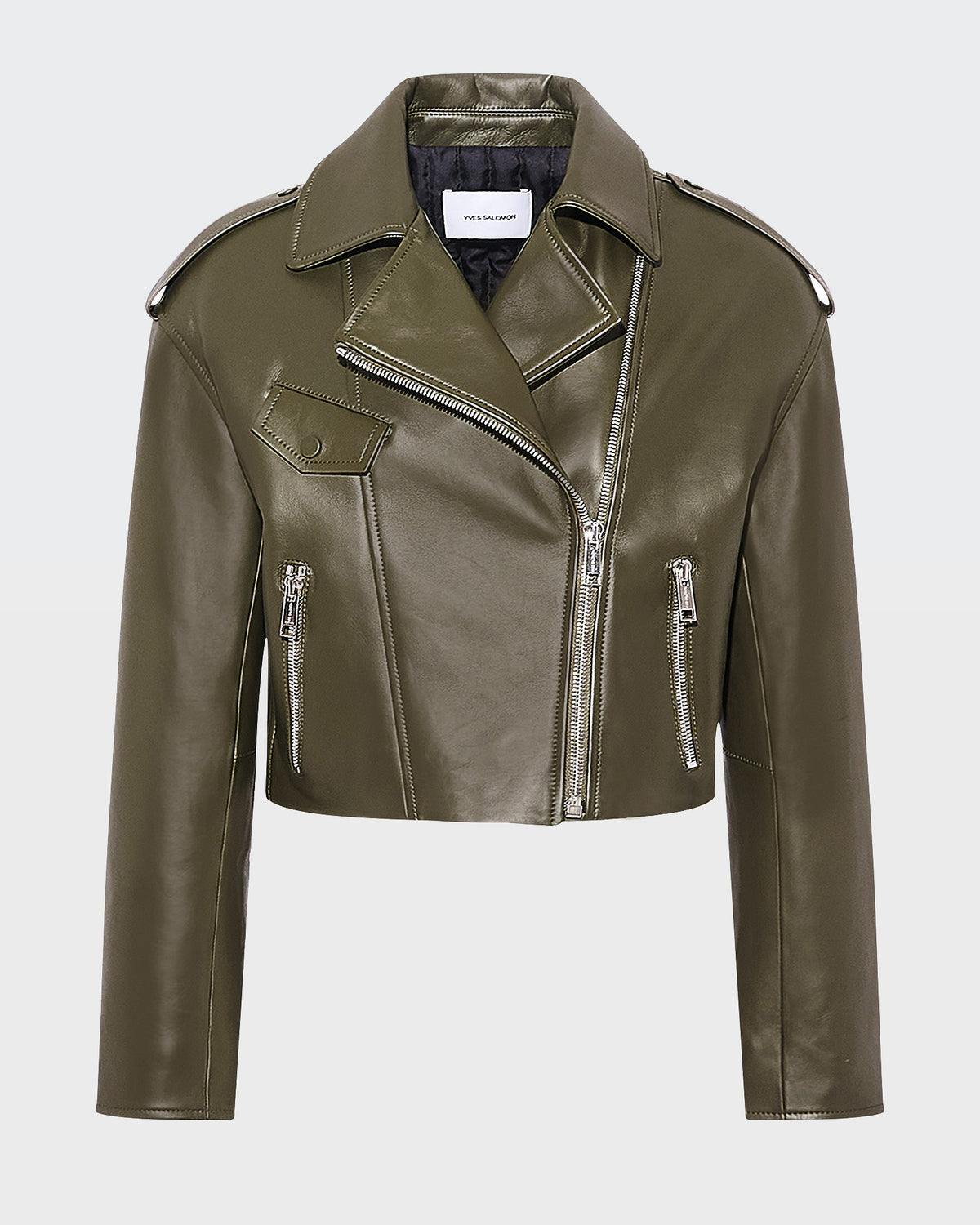 Harriet | Cropped Biker Jacket - Khaki – photo 4