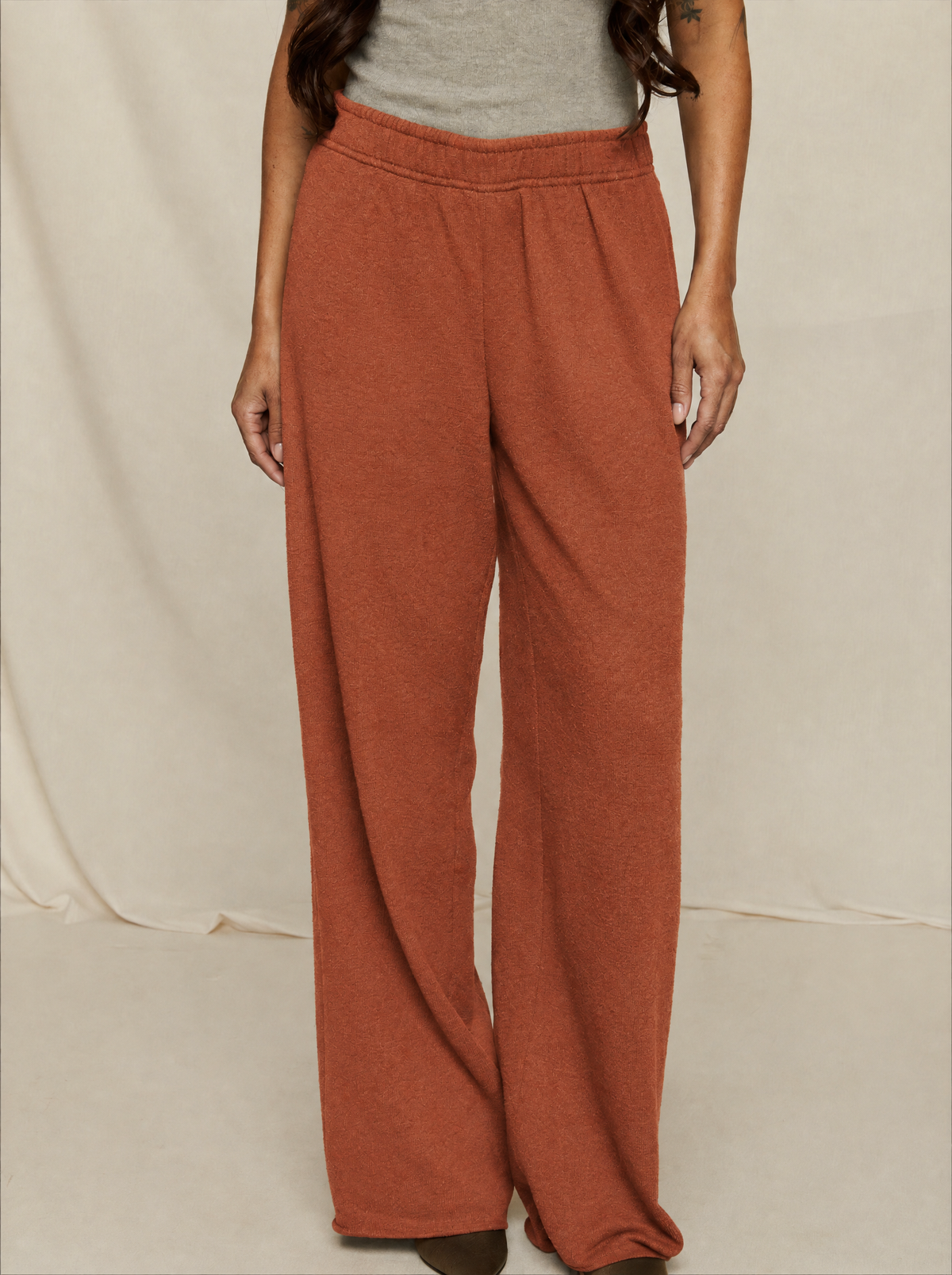 Helene | Merino Knit Wide-Leg Trousers – Terracotta