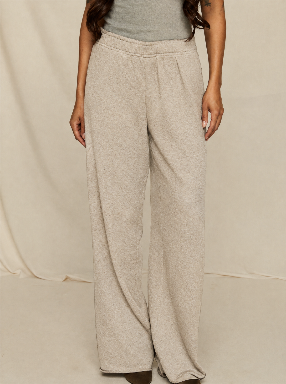 Helene | Merino Knit Wide-Leg Trousers – Beige