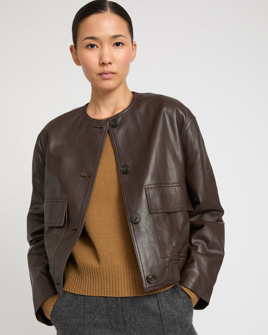 Honor | Round-Collar Cropped Jacket - Cocoa – photo 2