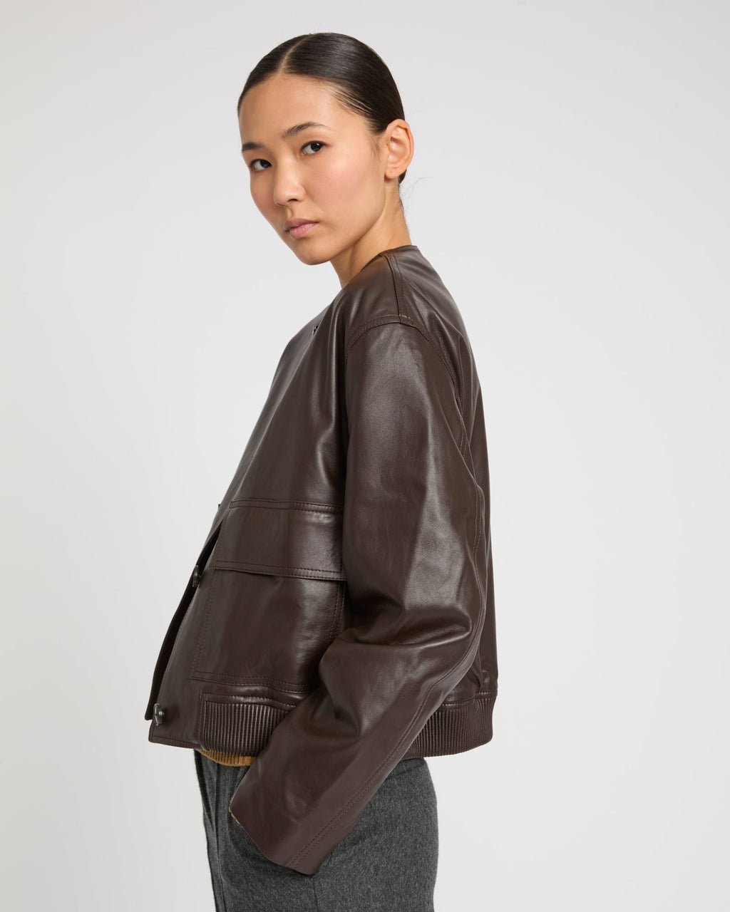 Honor | Round-Collar Cropped Jacket - Cocoa – photo 4