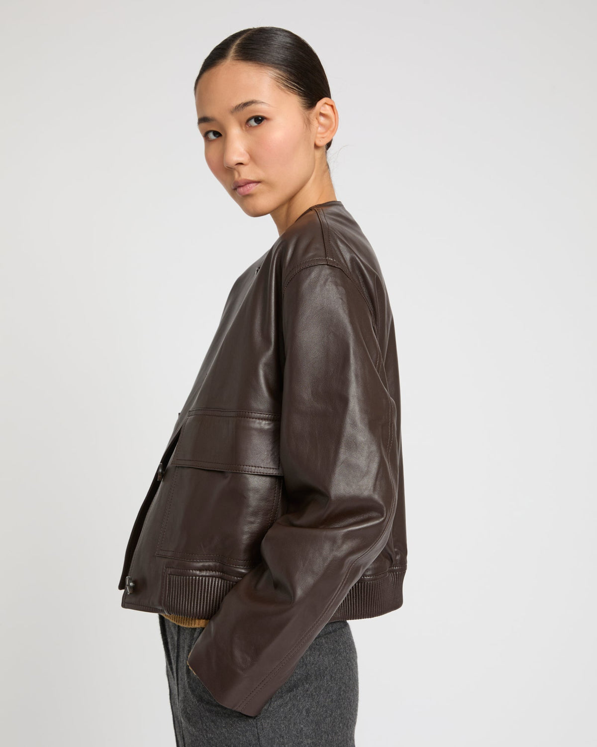 Honor | Round-Collar Cropped Jacket - Cocoa – photo 4