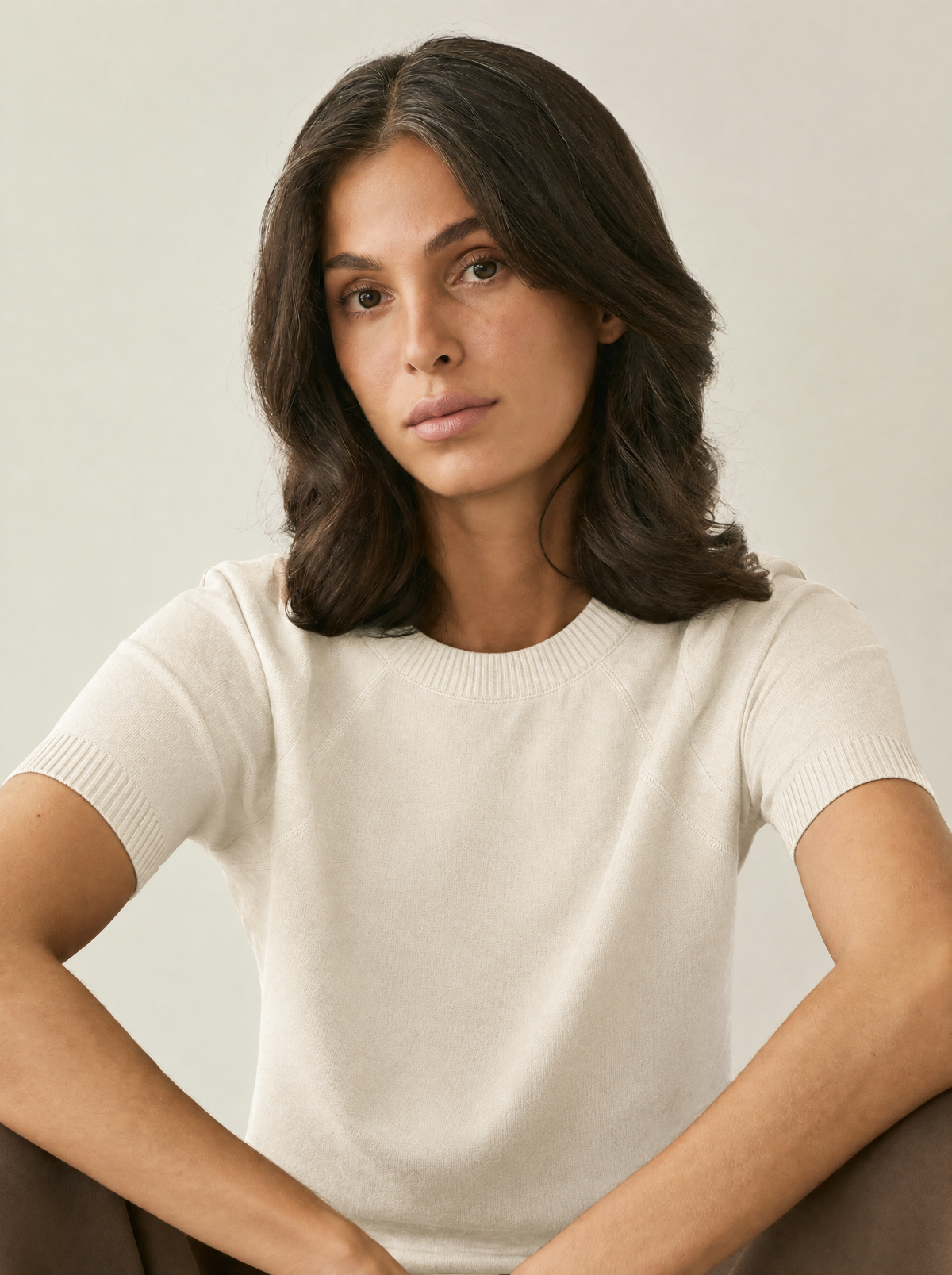 Juliette | Short-Sleeve Ribbed Knit Top – Ecru