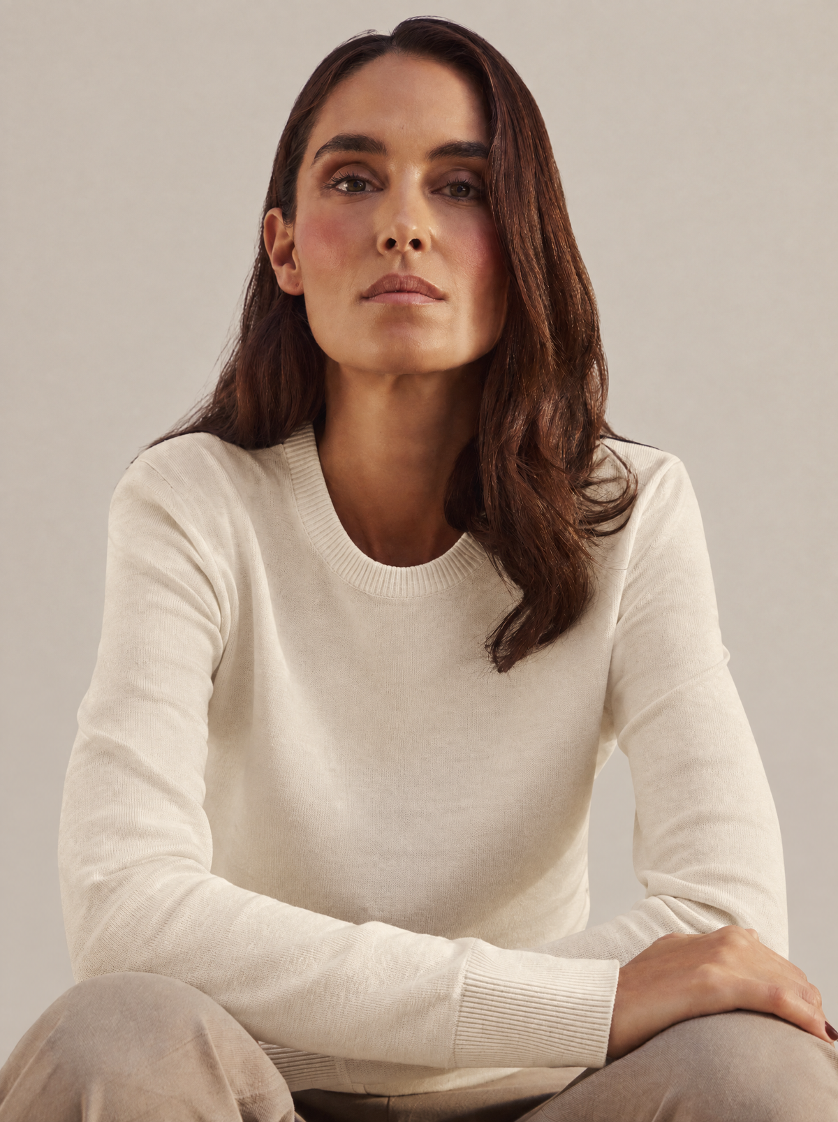 Katrine | Breton Stripe Soft-Touch Jumper – Ecru