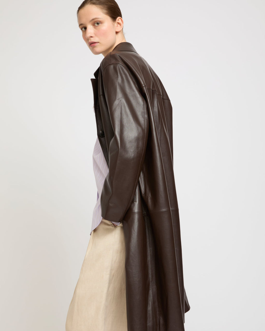 Lavinia | Straight Long Coat with Stand Collar - Cocoa – photo 2