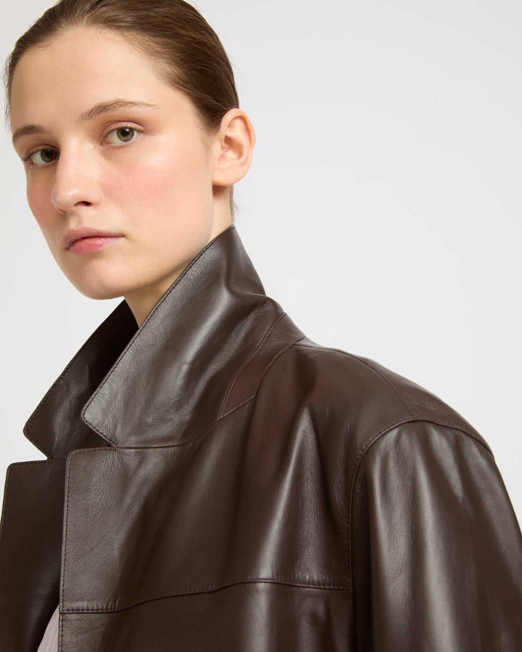 Lavinia | Straight Long Coat with Stand Collar - Cocoa – photo 3