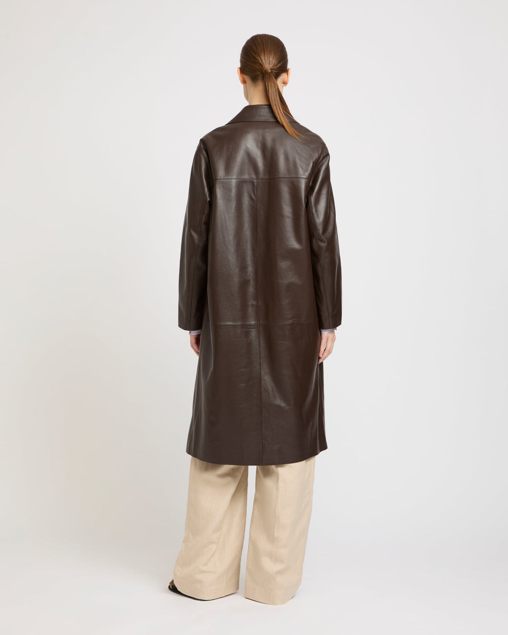 Lavinia | Straight Long Coat with Stand Collar - Cocoa – photo 4