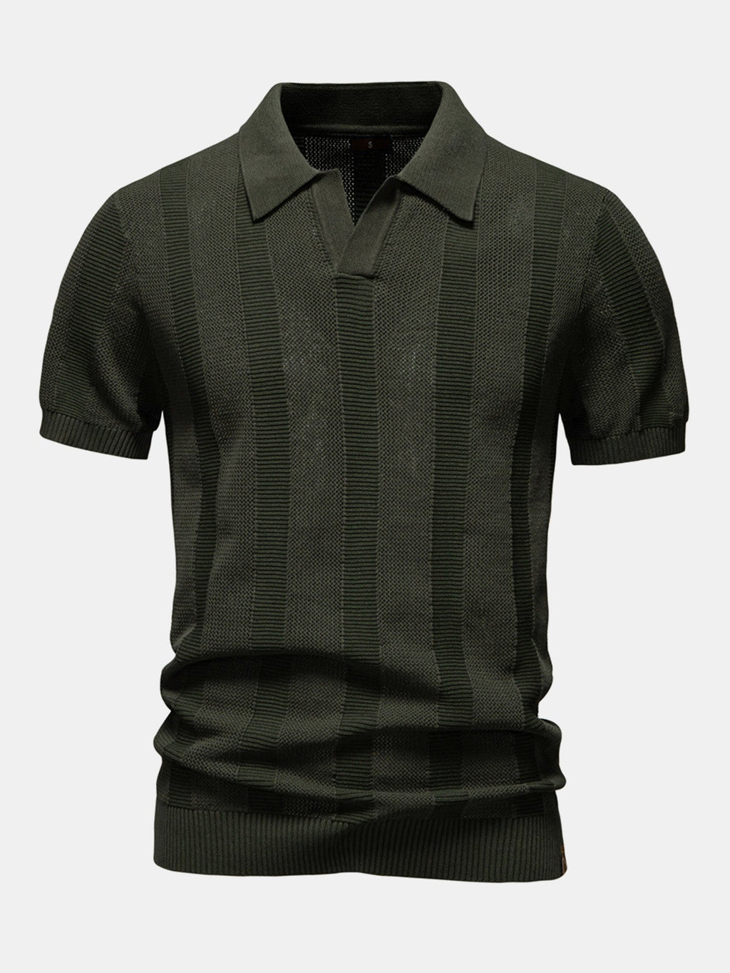 Linley Men's Striped Open-Knit V-Neck Polo Shirt | Velbrooke