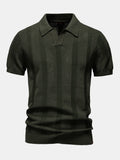 Linley Men's Striped Open-Knit V-Neck Polo Shirt | Velbrooke