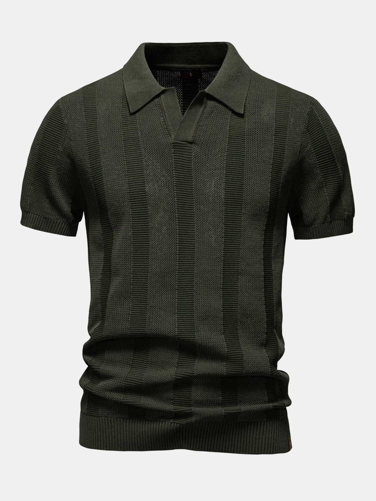 Linley Men's Striped Open-Knit V-Neck Polo Shirt | Velbrooke