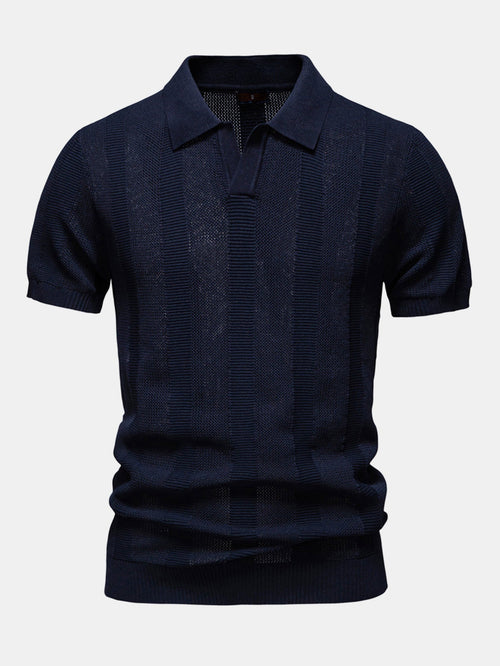 Linley Men's Striped Open-Knit V-Neck Polo Shirt – photo 2