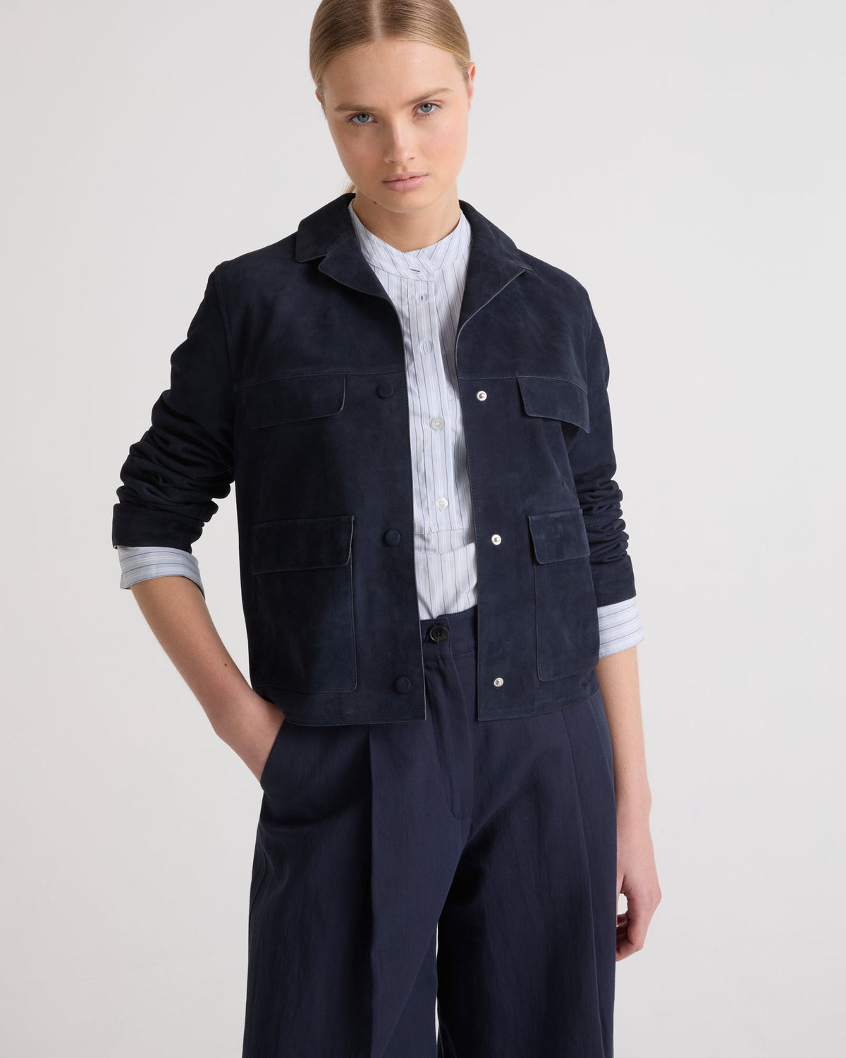Livia | Cropped Utility Jacket - Midnight Navy | Velbrooke