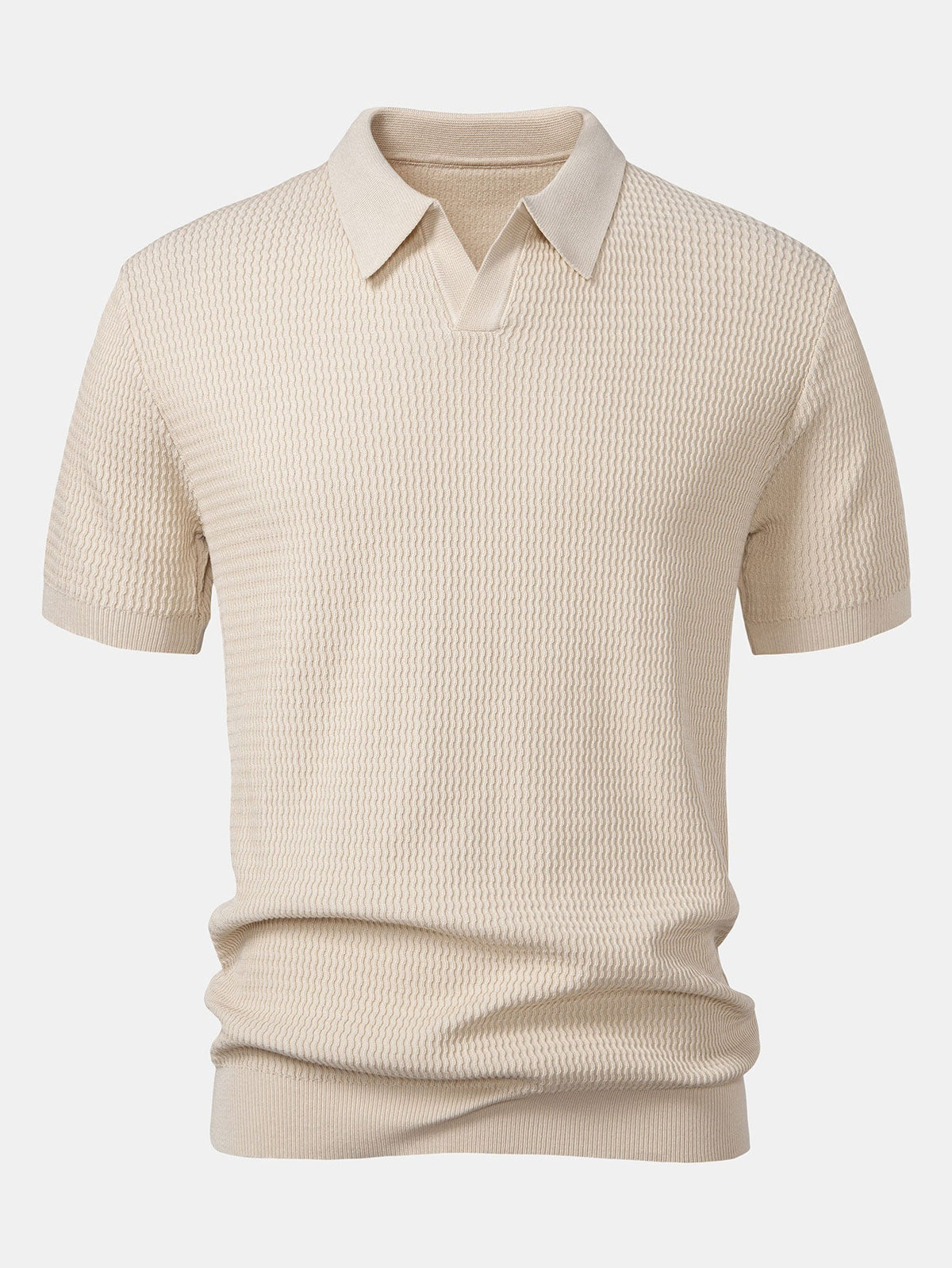 Marden Men's Wave Jacquard Knit V-Neck Polo Shirt | Velbrooke