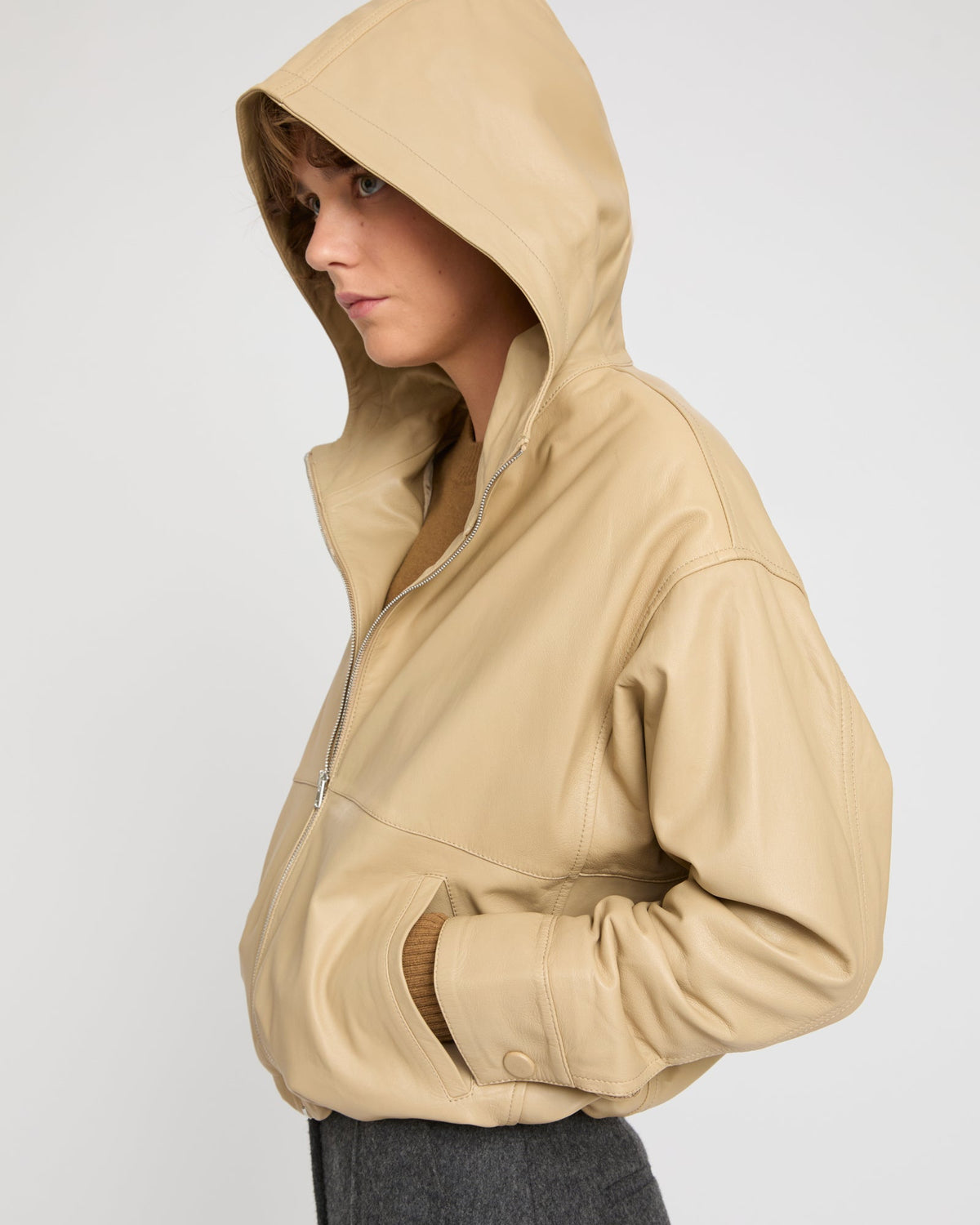 Maren | Zip-Front Hooded Jacket - Oat | Velbrooke