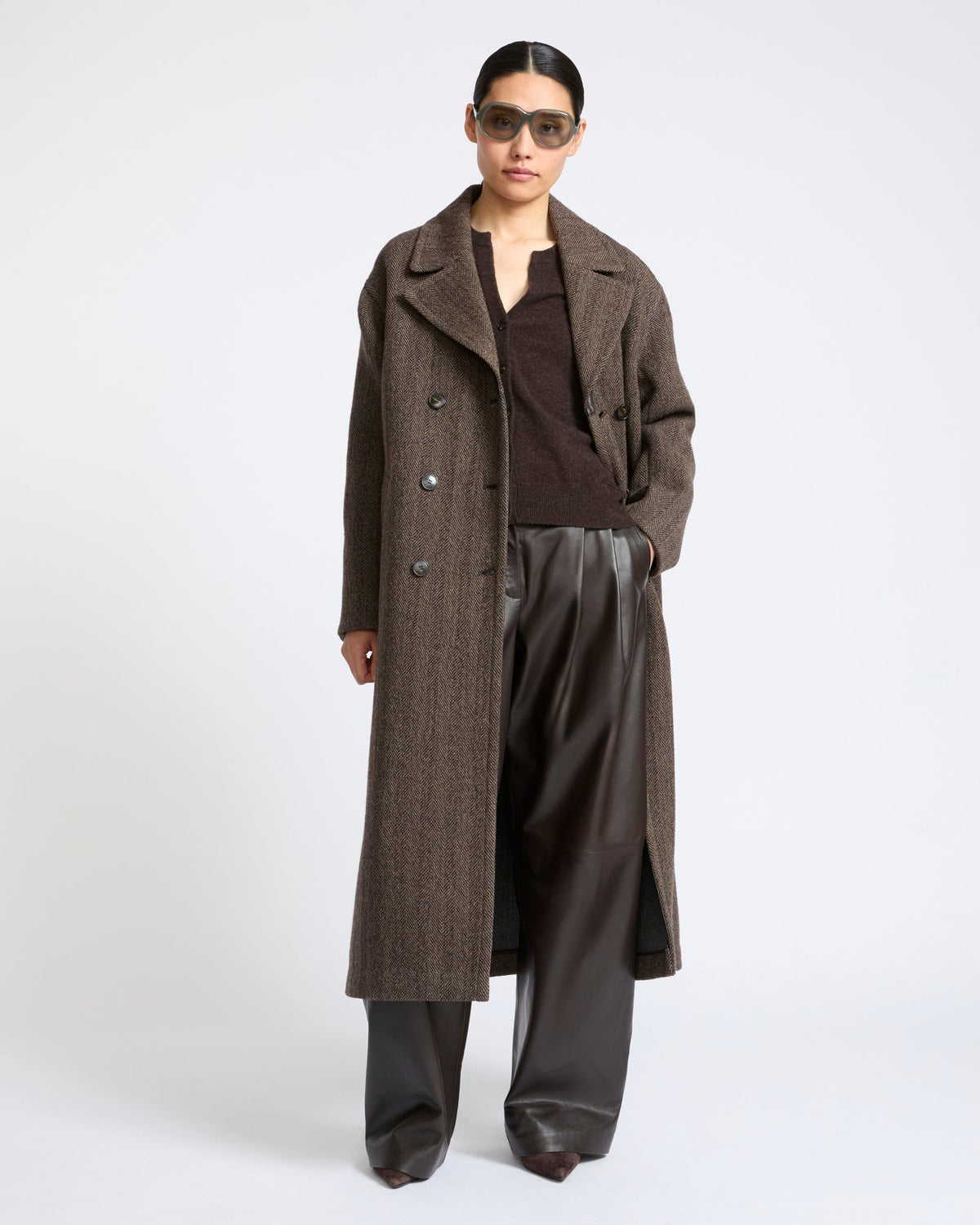 Octavia | Herringbone Double-Breasted Officer Coat - Brown Grey – photo 3