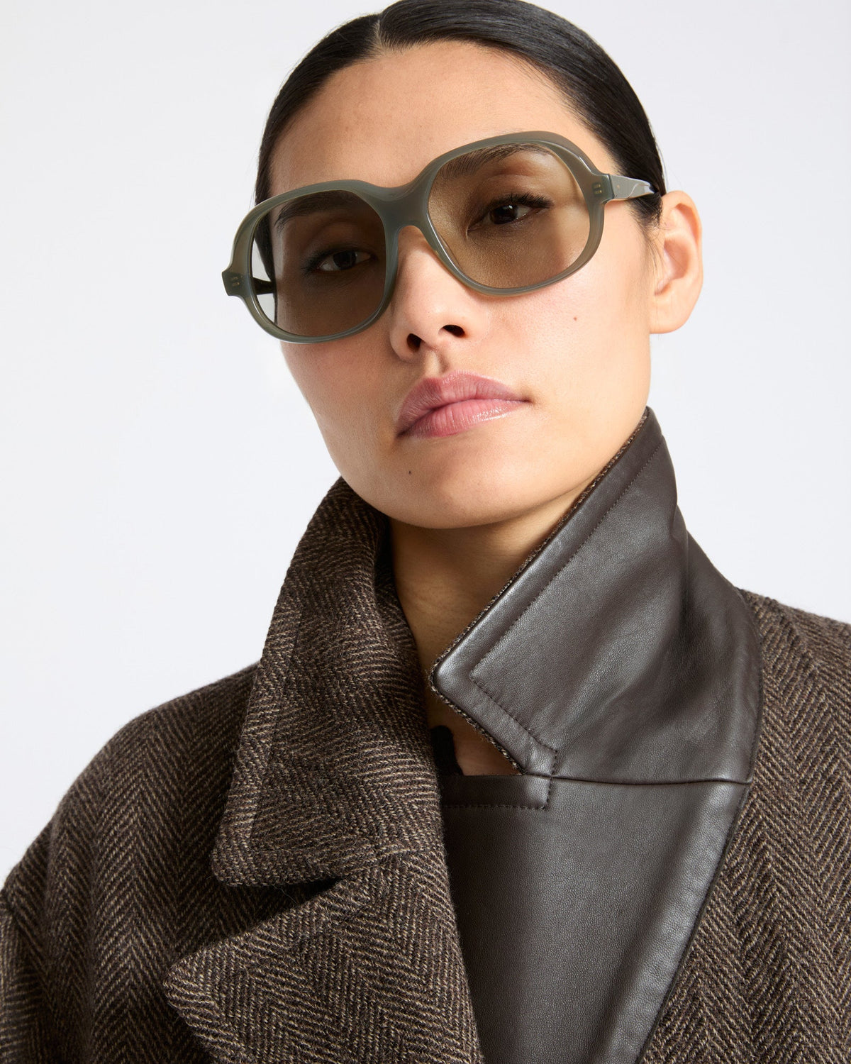 Octavia | Herringbone Double-Breasted Officer Coat - Brown Grey – photo 4