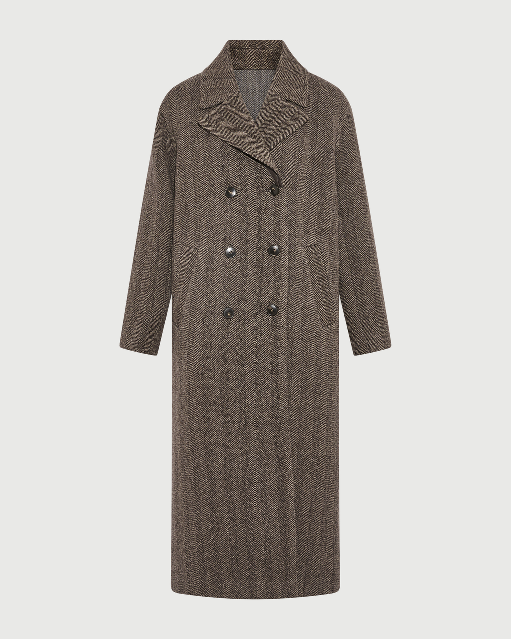 Octavia | Herringbone Double-Breasted Officer Coat - Brown Grey – photo 6