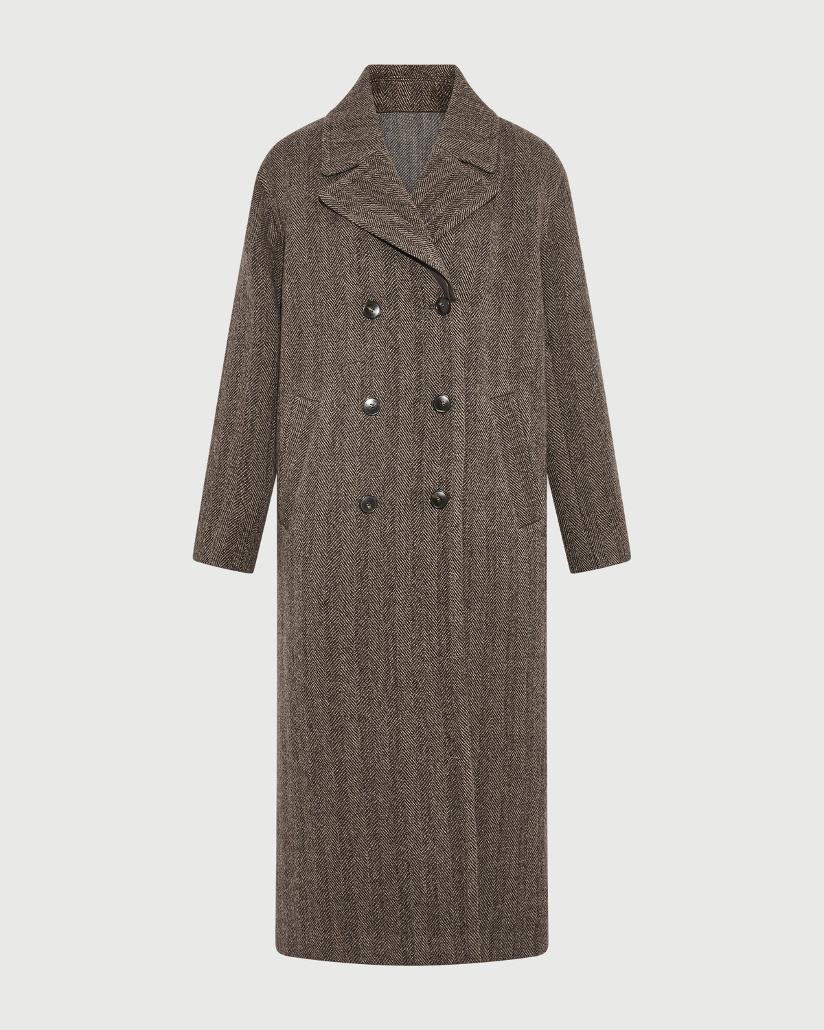 Octavia | Herringbone Double-Breasted Officer Coat - Brown Grey – photo 6