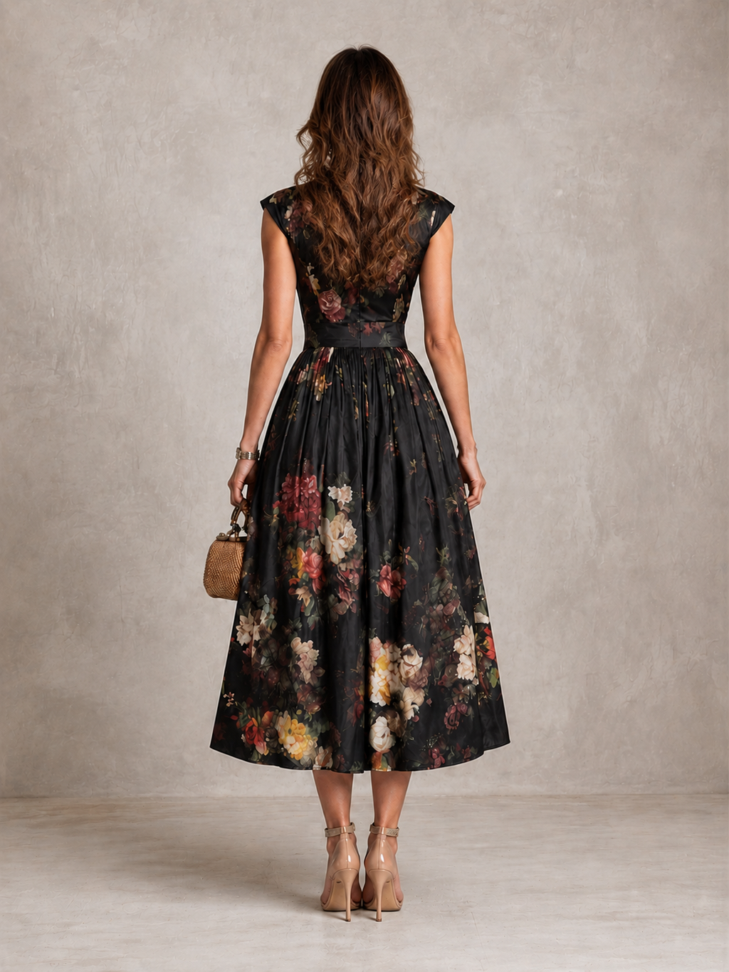 Odette | Keyhole Pleated Satin Midi Dress – photo 3