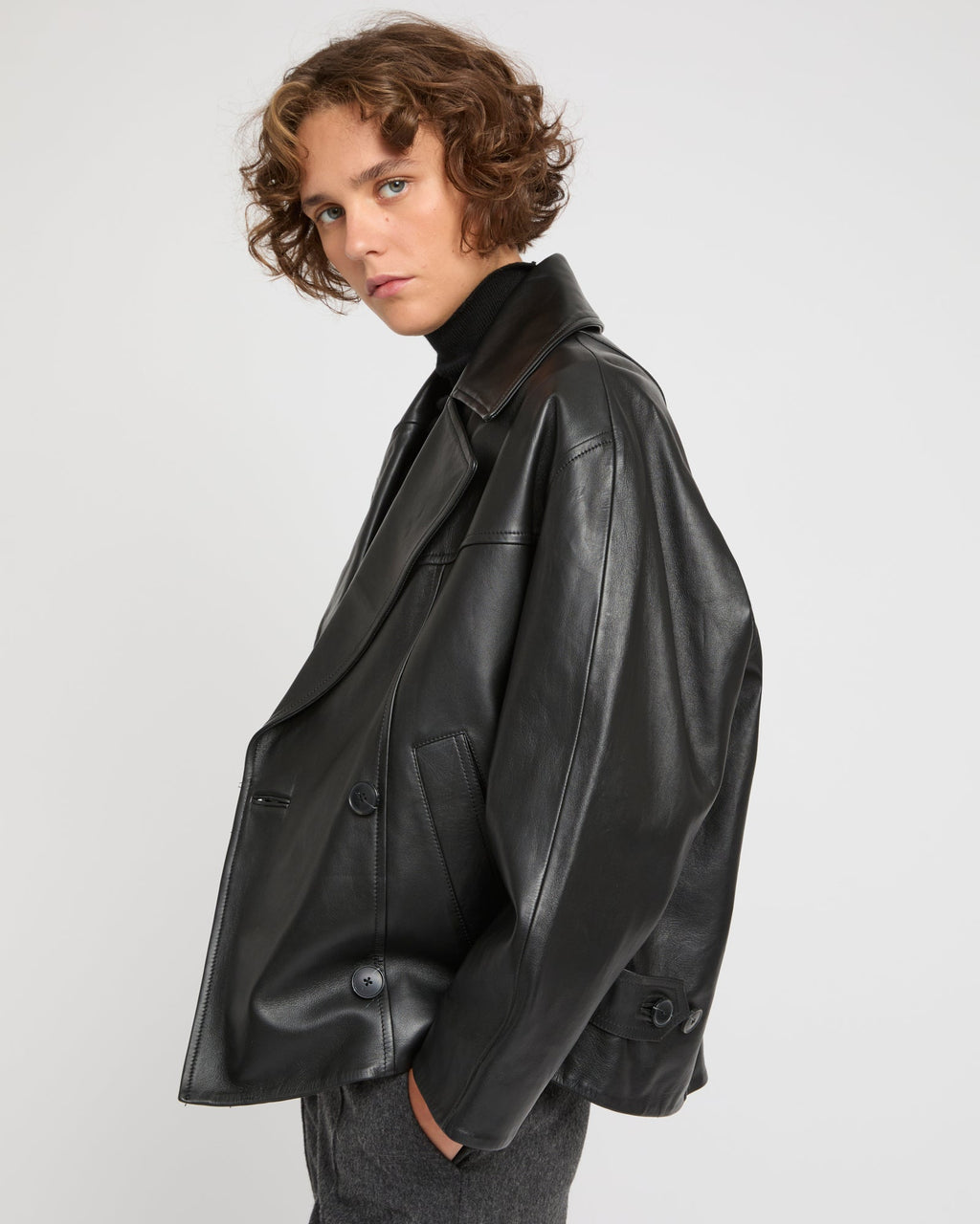 Philippa | Double-Breasted Boxy Peacoat - Black | Velbrooke