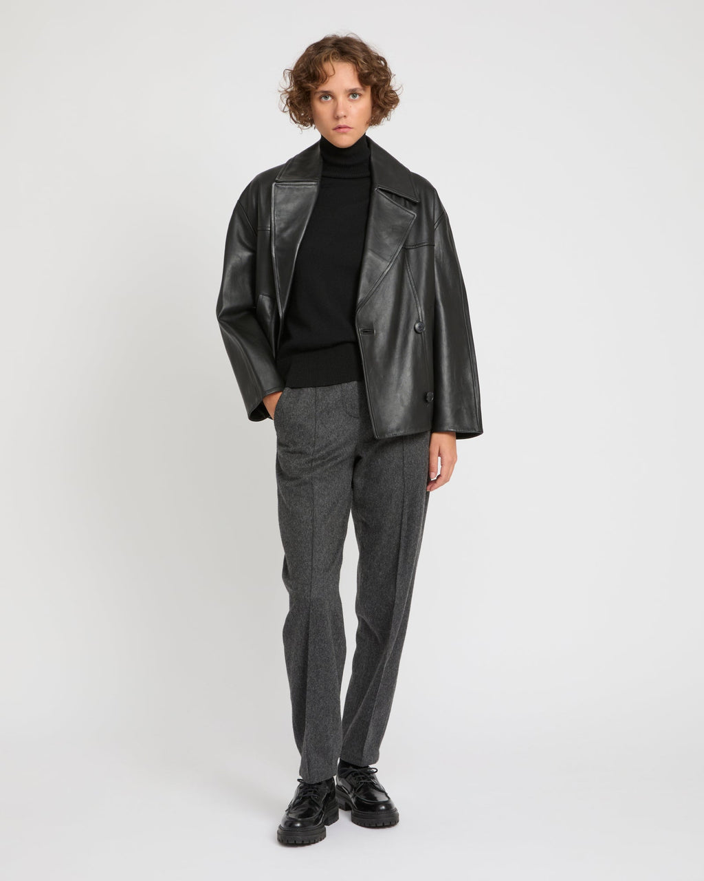 Philippa | Double-Breasted Boxy Peacoat - Black – photo 2