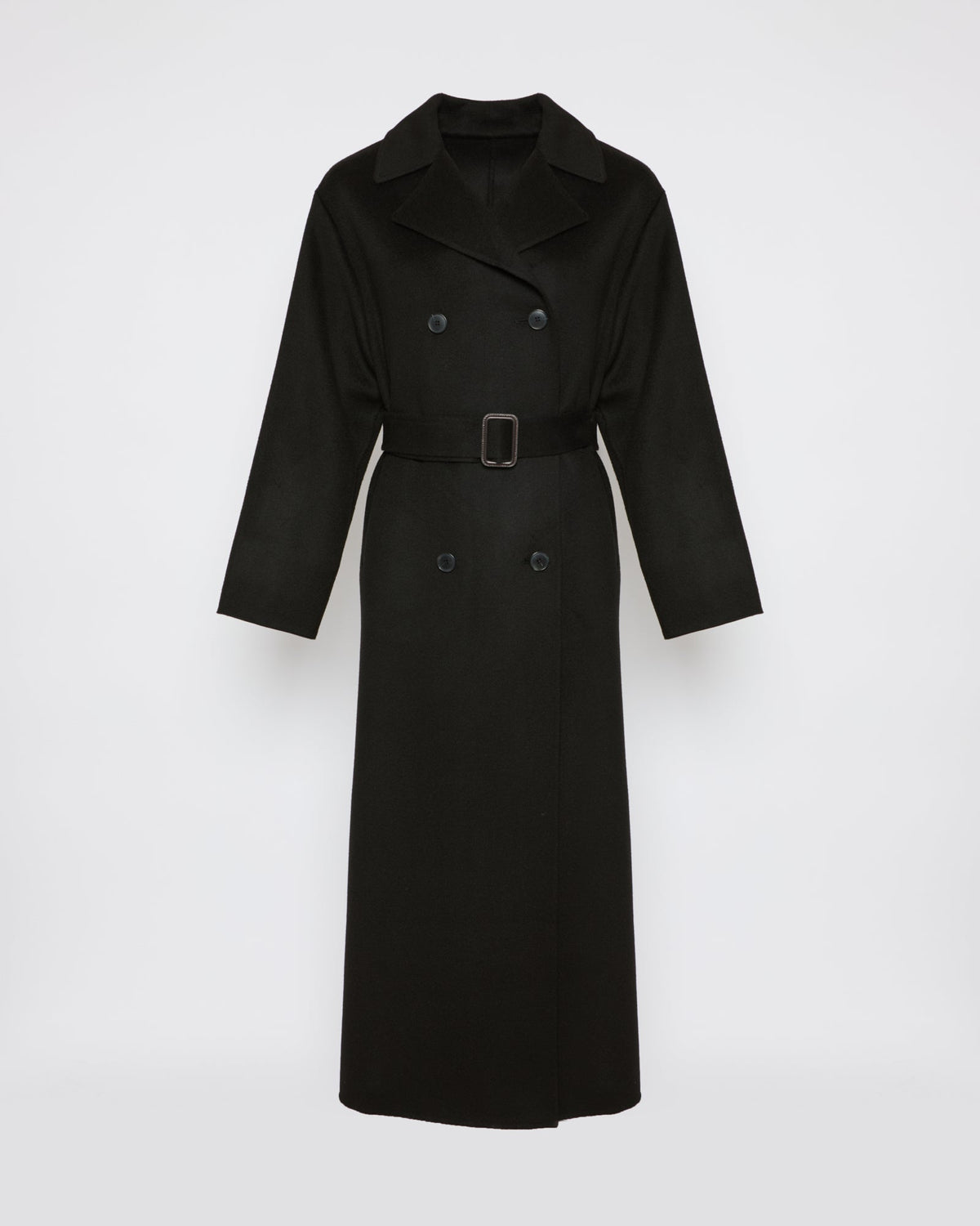 Rosamund | Ankle-Length Double-Face Trench Coat - Black | Velbrooke