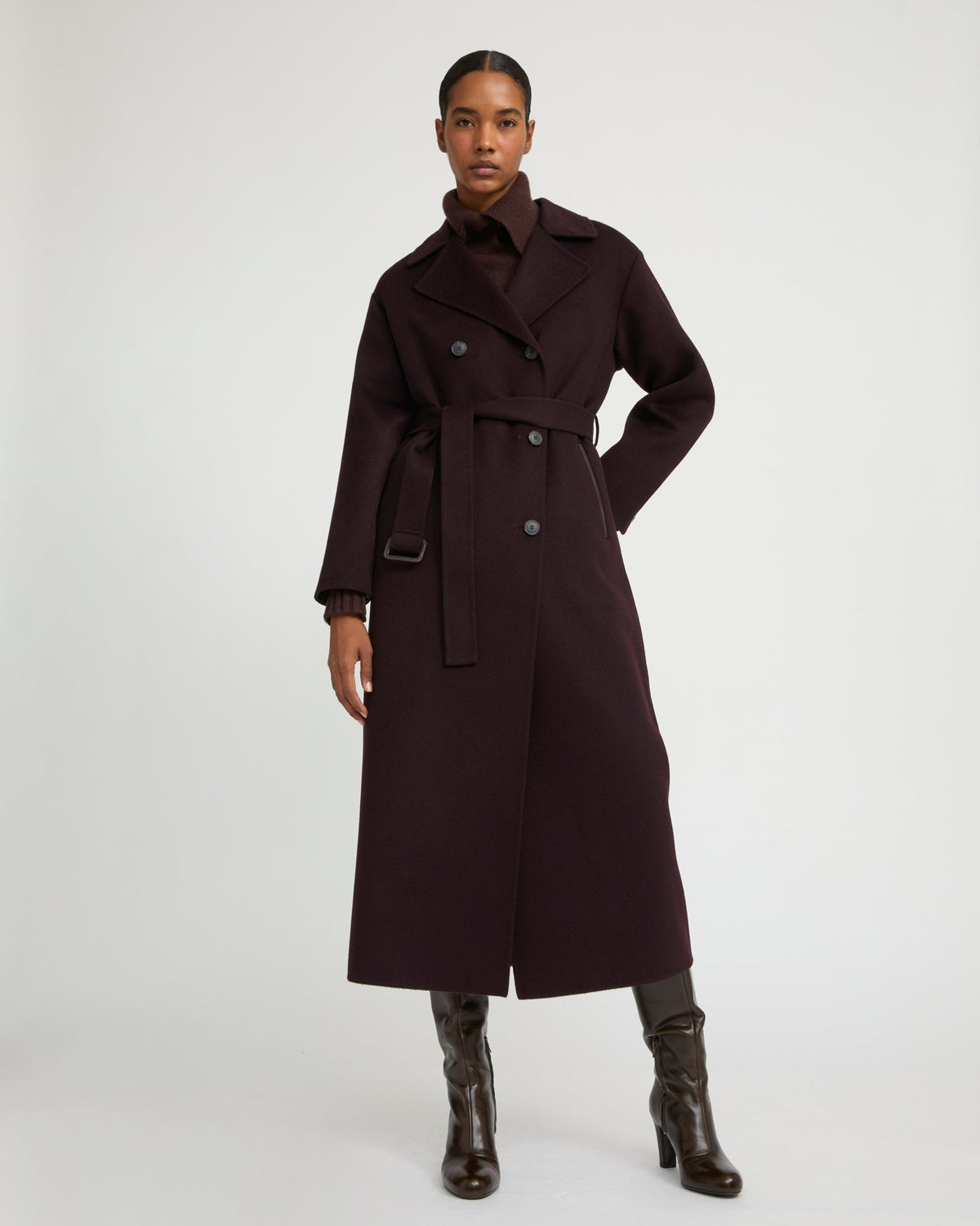 Rosamund | Ankle-Length Double-Face Trench Coat - Burgundy | Velbrooke
