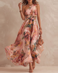 Seraphine | One-Shoulder Watercolour Floral Crossover Maxi Dress | Velbrooke