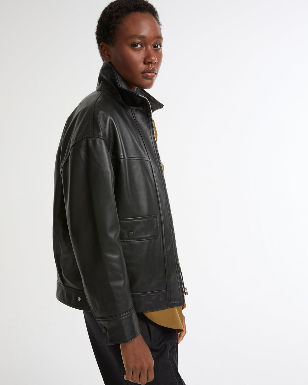 Tamsin | Funnel-Neck Aviator Jacket - Black – photo 3