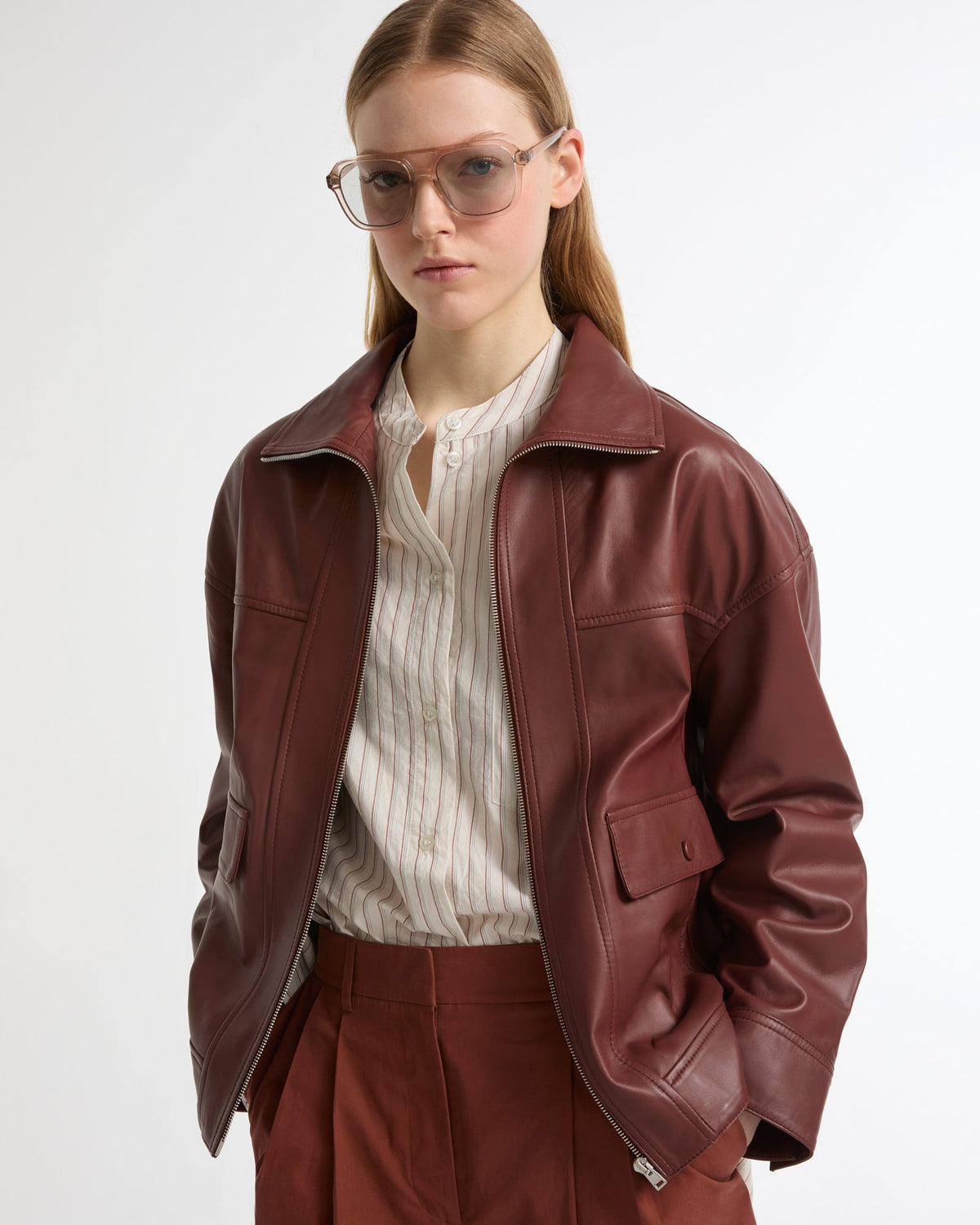Tamsin | Funnel-Neck Aviator Jacket - Burgundy – photo 2
