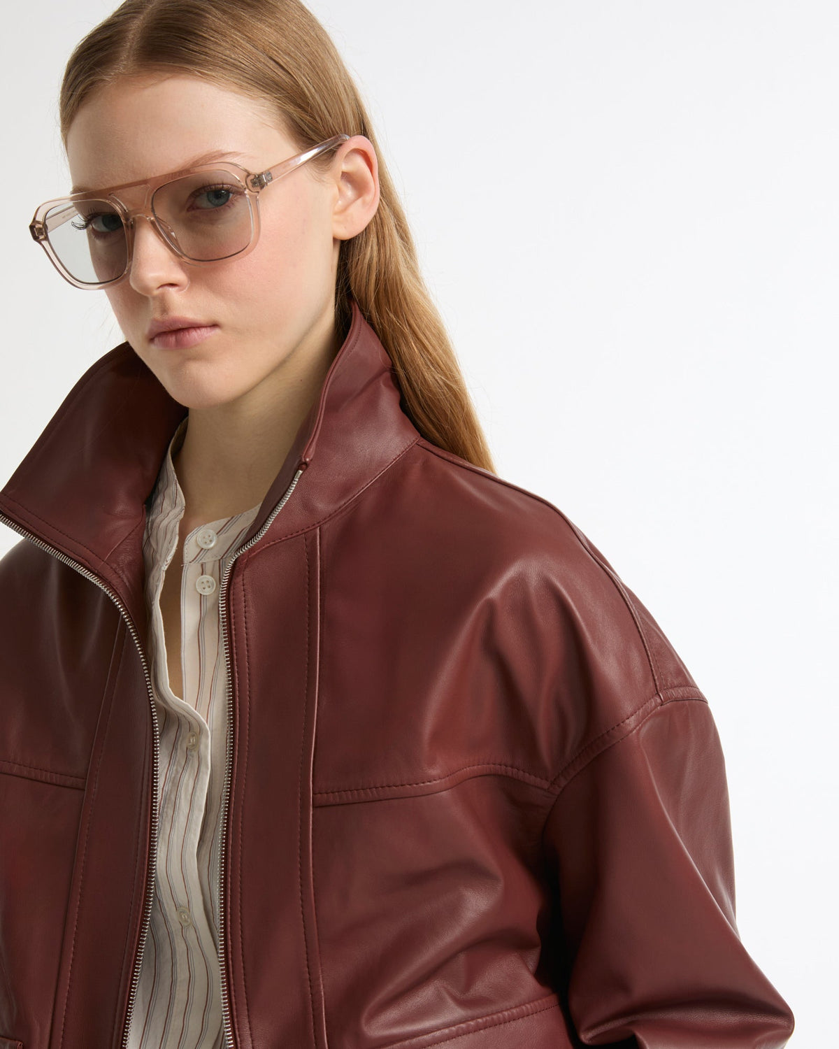 Tamsin | Funnel-Neck Aviator Jacket - Burgundy – photo 3