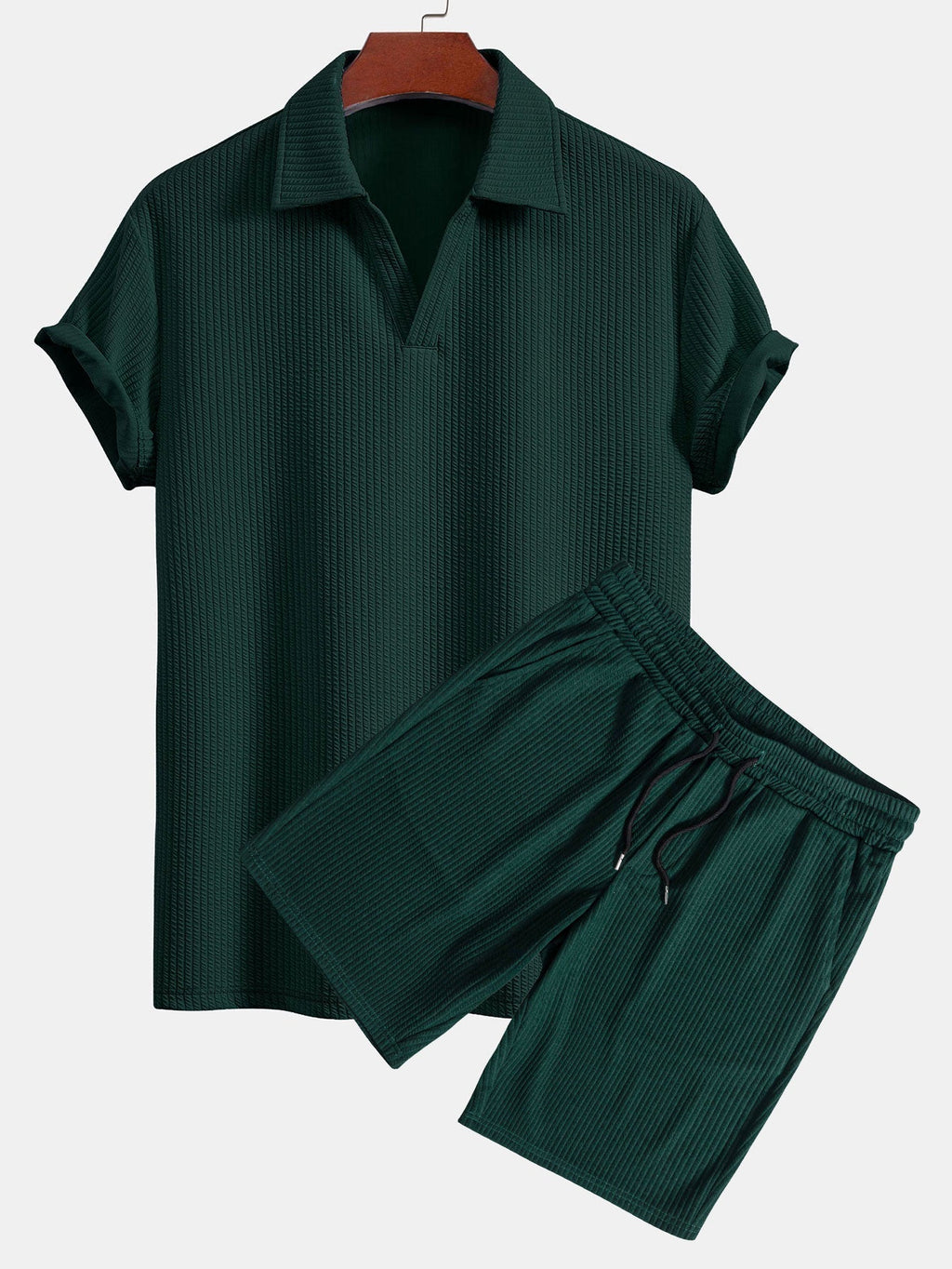 Thorne Men's Textured V-Neck Polo & Shorts Set | Velbrooke