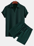 Thorne Men's Textured V-Neck Polo & Shorts Set | Velbrooke