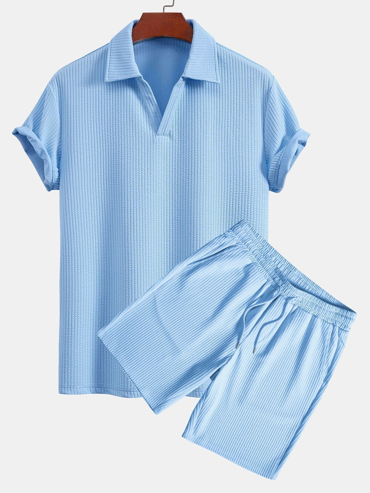 Thorne Men's Textured V-Neck Polo & Shorts Set – photo 2