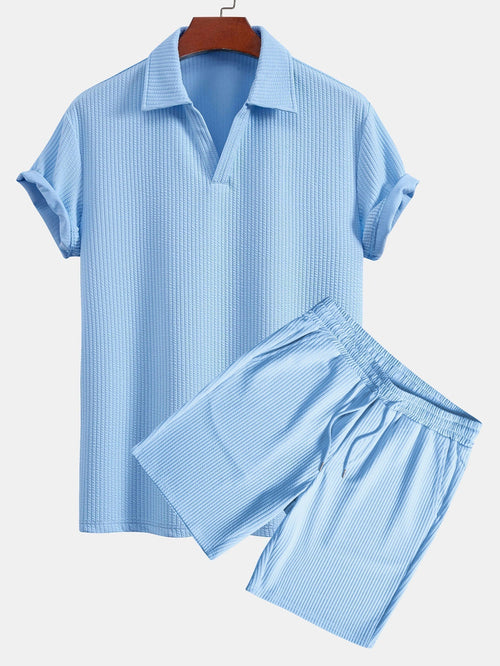 Thorne Men's Textured V-Neck Polo & Shorts Set – photo 2