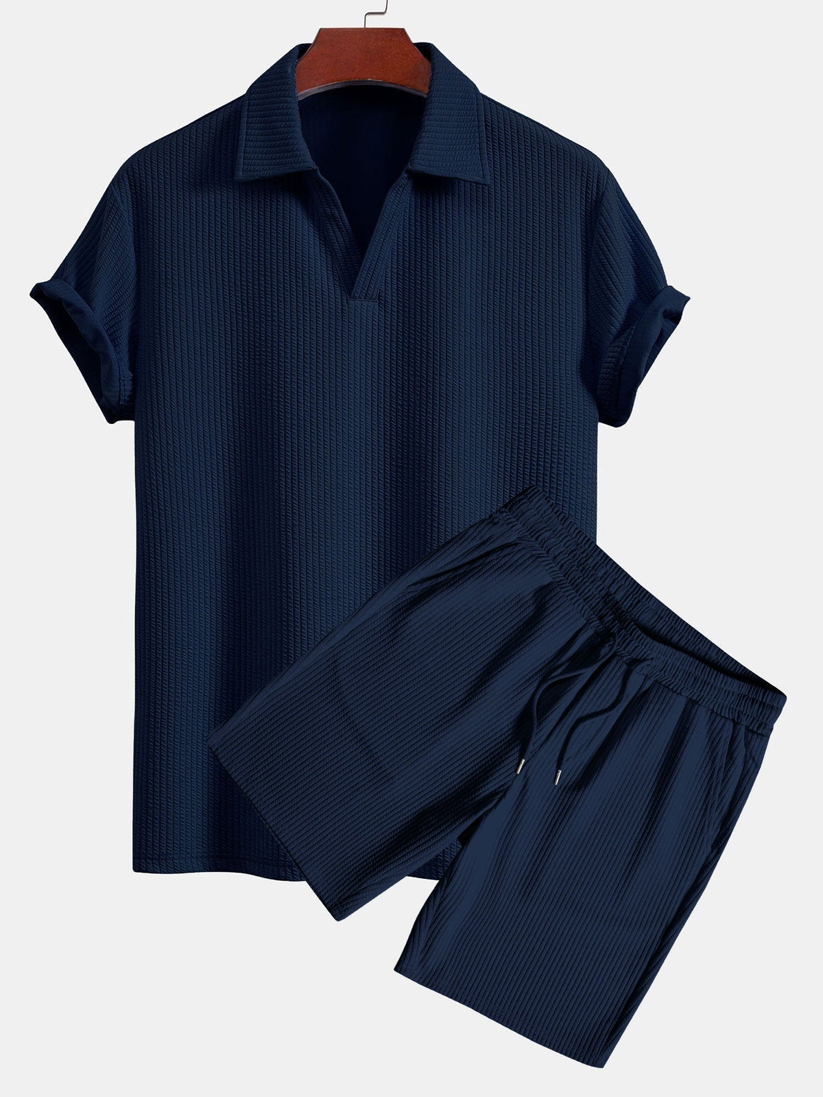 Thorne Men's Textured V-Neck Polo & Shorts Set – photo 3
