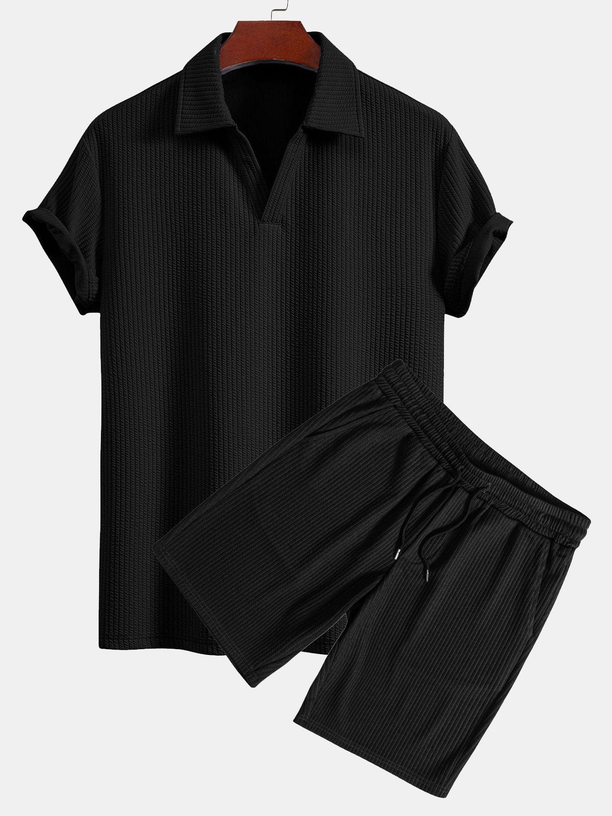 Thorne Men's Textured V-Neck Polo & Shorts Set – photo 4
