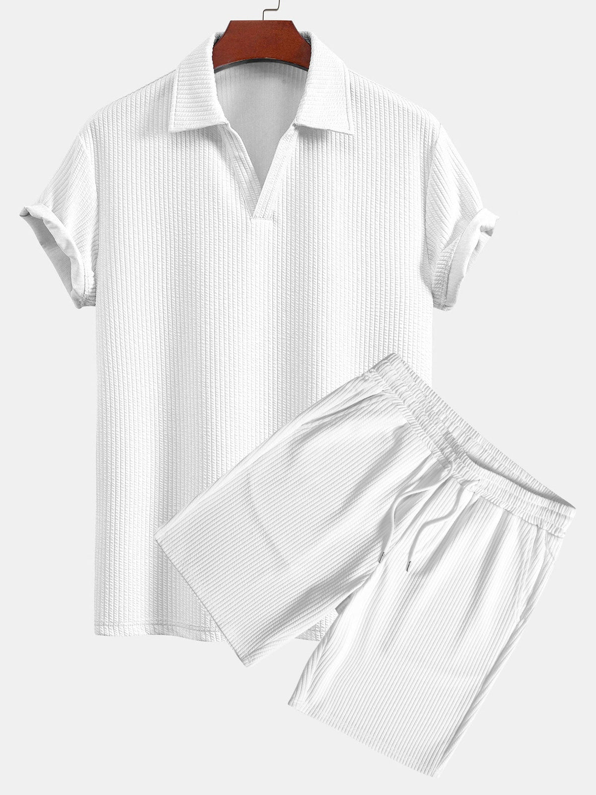 Thorne Men's Textured V-Neck Polo & Shorts Set – photo 5
