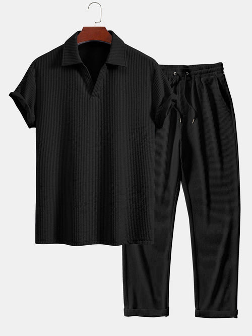 Thorne Men's Textured V-Neck Polo & Trousers Set – photo 2